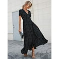 thumbnail image 3 of Robe Maxi d'Été pour Femmes Décontractée Boho Florale Col en V Manches Courtes Ourlet à Volants Fendue Robes Longues de Plage TG, 3 of 5