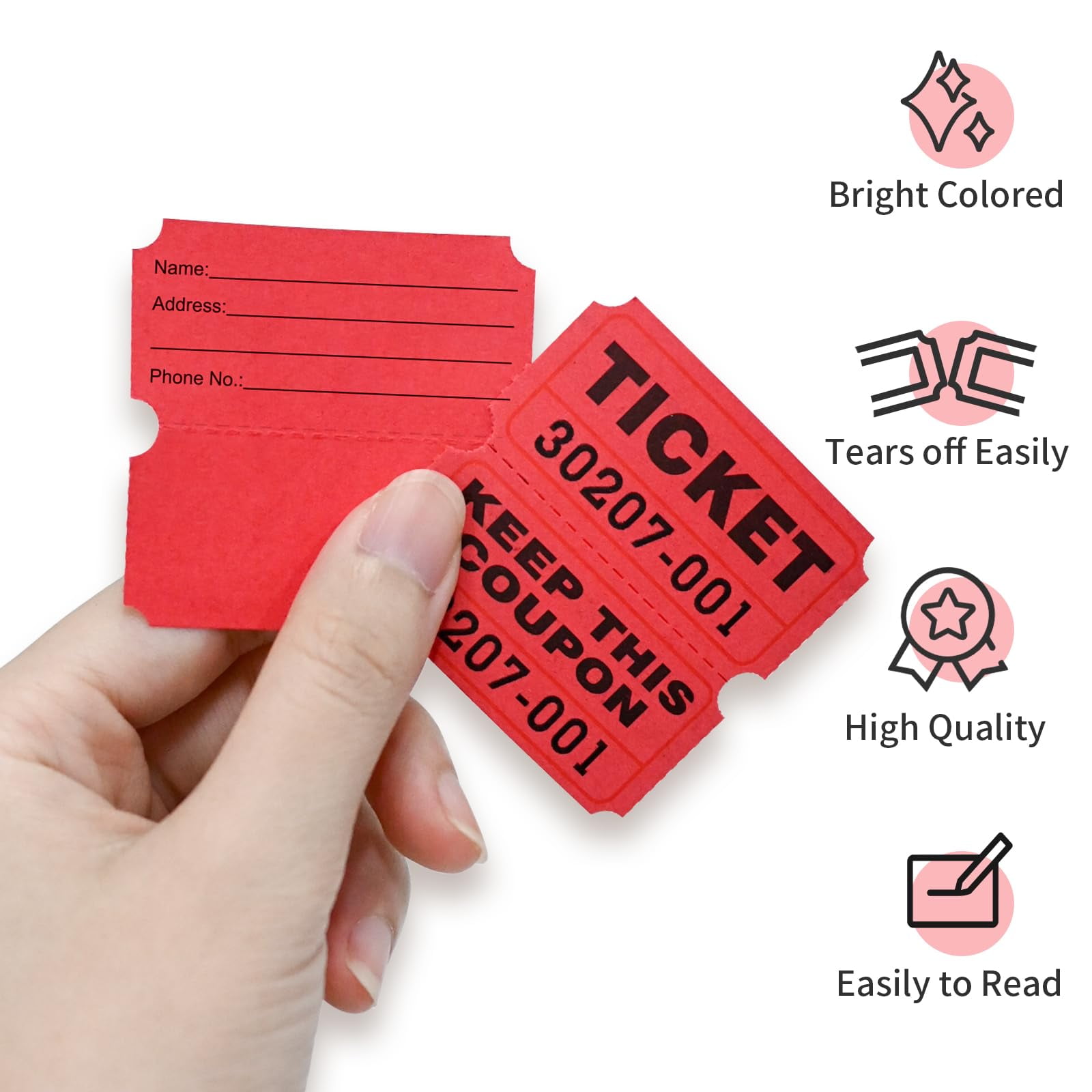 L LIKED Raffle Tickets Double Rolls 1000 per Roll 50/50 Raffle Tickets for Events, Entry, Class Reward, Fundraiser & Prizes(Red)