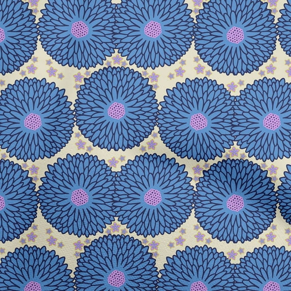 oneOone Viscose Chiffon Royal Blue Fabric Floral Sewing Material Print Fabric By The Yard 42 Inch Wide-9314