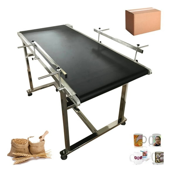 PreAsion Conveyor With Double Guardrail 59*23.6" Black PVC Belt Conveyor Industrial Conveyor System