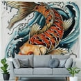thumbnail image 4 of GOSMITH  Koi Fish Tapestry, Tattoo Drawing of Angry of the Japan Culture, Wall Hanging Bedspread Bed Cover Wall Decor, Petrol Blue Painting, 4 of 6