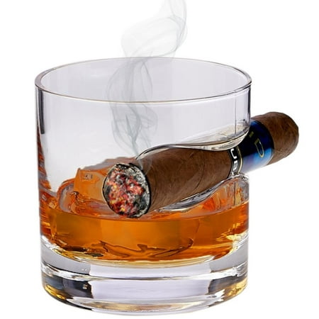 Old Fashion Beverage Glass - Whiskey Glass with Cigar Holder – Double Old Fashioned Glass with Built-In Cigar Rest - 12 Ounce…