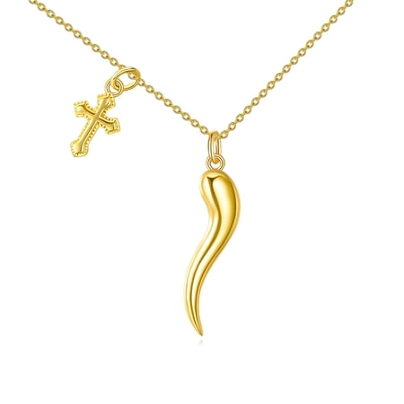 YAFEINI Italian Horn Necklace Cross Pendant Religious Faith Jewelry Gifts for Women Men