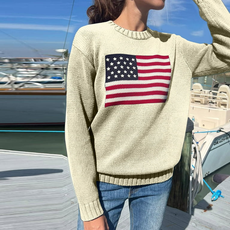 Holzkary Women American Flag Sweater American Flag Sweater for