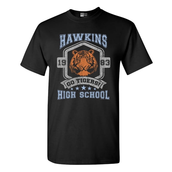 Hawkins Go Tigers High School 1983 AV Club Parody Funny Adult DT T-Shirt Tee
