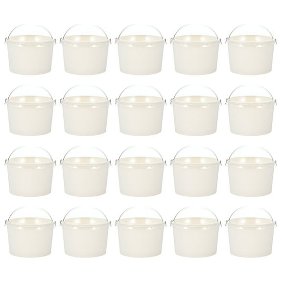 ACDANC 50 Sets Disposable Yogurt Bowl Paper Ice Cream Cups Bowls Lidded Cake Bowls