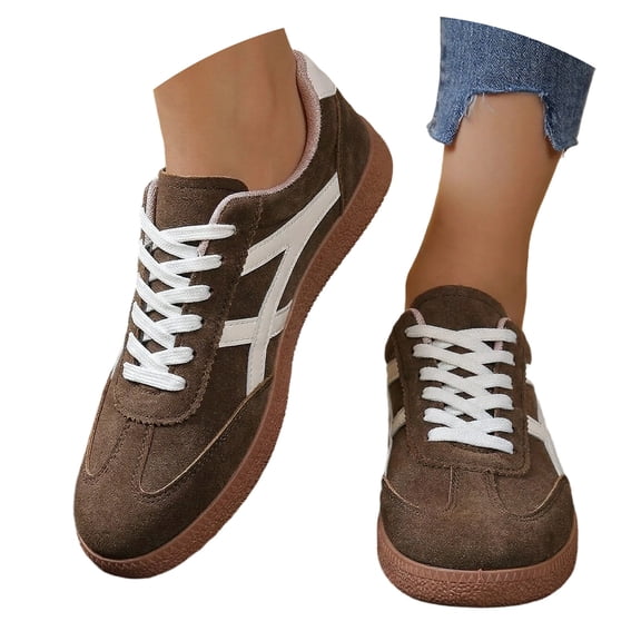 Lusa Women's Casual Low-Top Athletic Shoes Comfortable Non- Flat Sneakers Fashion Versatile All Season Lightweight Solid Color Vintage Lace-Up Cozy Casual Shoes Brown 43