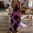 thumbnail image 4 of Pink Chains Tropical Flowers Sleeveless Dress Women's Evening Dress Womans Clothing, 4 of 9