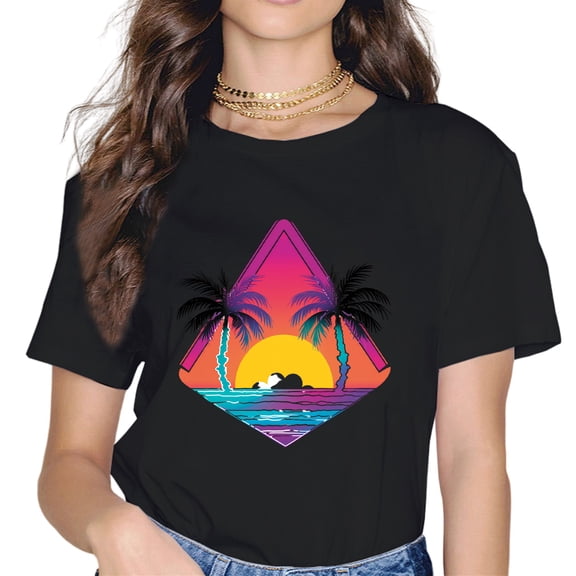 Sunset Palm Trees Synthwave Vaporwave Aesthetic Women T-Shirt