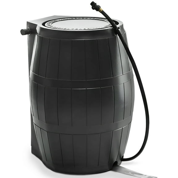 FCMP Outdoor RC4000 50 Gallon Outdoor Rain Water Catcher Barrel, Black