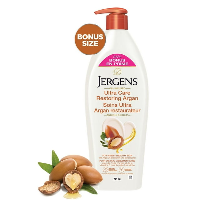 BONUS size Jergens Ultra Care Restoring Argan Oil-Infused Moisturizer & Body Lotion for Extra-Dry Skin