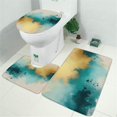 thumbnail image 2 of Beige Gold Teal Splash Pattern Bathroom Rugs Sets 3 Piece,Toilet Cover Set,Absorbent Non Slip Bathroom Mats Sets with U-Shaped Contour Rug Toilet Rug Set, 2 of 5