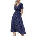 thumbnail image 1 of Txlixc Vestido de Verano para Mujer, Estampado Floral Cuello en V Manga Corta Falda Casual de Cintura Delgada para Damas, 9 Colores Txlixc  Estilo de ocio, 1 of 7