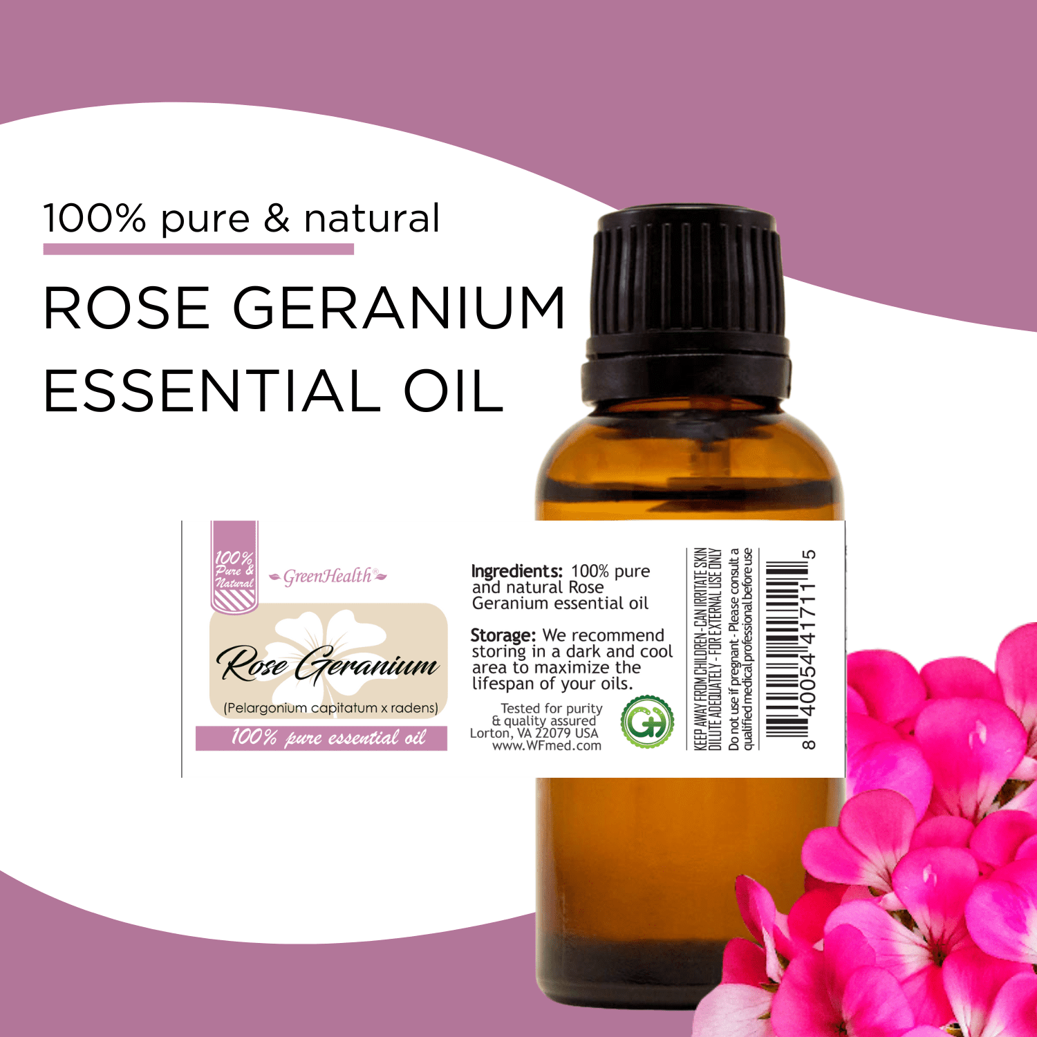 GreenHealth 100% Pure Rose Geranium Essential Oil 32 fl oz (946 ml) Aluminum Bottle with Plug Cap