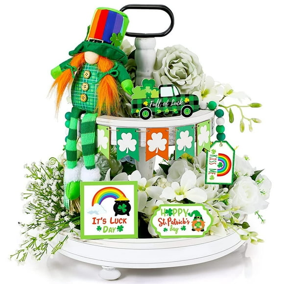 Easter Decorative Tray - St. Day Tiered Tray Decor Wooden Table Signs Green Block Wood Table Centerpieces with Holder for St. Home Holiday Decor, Decorate The Tray, Mother'S Day Gifts