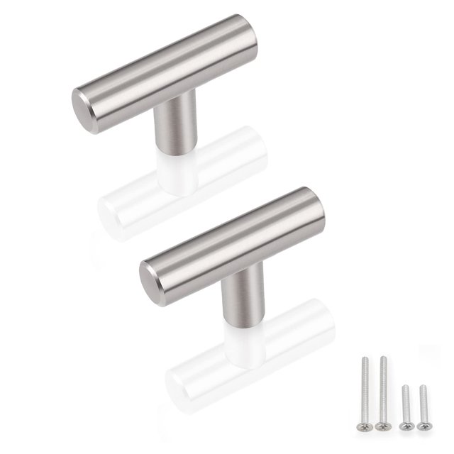Gobrico Paquete de 6 manijas y tiradores para cajones de gabinetes de cocina Perillas de barra en T de acero inoxidable con un solo orificio Longitud total 50 mm / 2 pulgadas