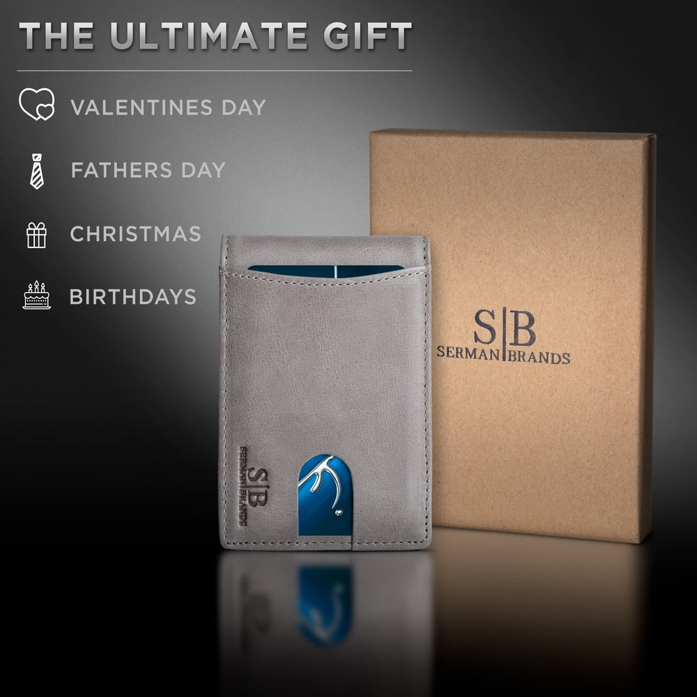 SERMAN BRANDS Front Pocket Wallet with Money Clip Magnetic. Bifold Minimali