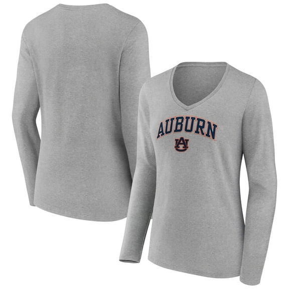Women's Gray Auburn Tigers Campus Long Sleeve V-Neck T-Shirt