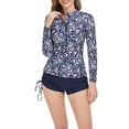 thumbnail image 5 of Brnmxoke Women's Long Sleeve Rash Guard UV Protection Zipper Floral Printed Surfing One Piece Swimsuit Bathing Suit 2025 Navy,S, 5 of 8