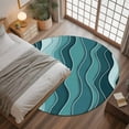 thumbnail image 3 of 3ft Round Rug, Abstract Turquoise Moire Non-Skid Rubber Backing Large Area Rugs - Living Room Bedroom Home Office, Gradient Coastal Ocean Geometric Indoor Floor Mat Carpets Washable Rug, 3 of 9