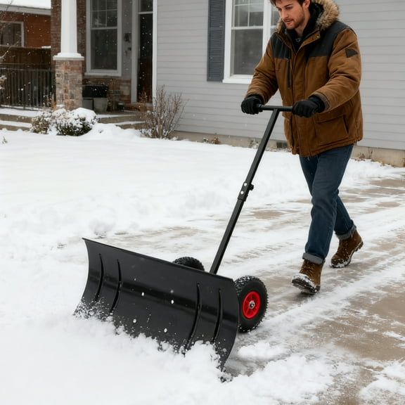 YIYADO Metal Snow Shovel,, 15 Inches Tall, 2 Wheels, Wheel Glides, Adjustable Handle, Multi-Angle Blades