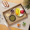 thumbnail image 6 of TROPOW Acacia Wood Serving Tray with Metal Handles, 17x12 Inch Decorative Ottoman Tray for Coffee Table, Breakfast in Bed Tray, Multipurpose Serving Tray for Living Room, Kitchen, Bar, 6 of 7