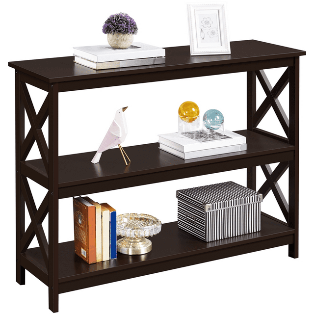 Yaheetech Table Console à 3 Niveaux en Forme de X avec Renforcement, Espresso