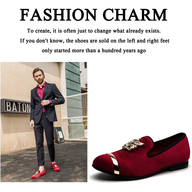 JITAI Mens Dress Tuxedo Shoes for Men Slip-on Loafers Red 