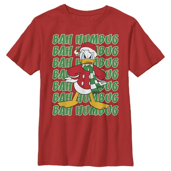 Boy's Mickey & Friends Christmas Donald Duck Bah Humbug Graphic Tee Red Large