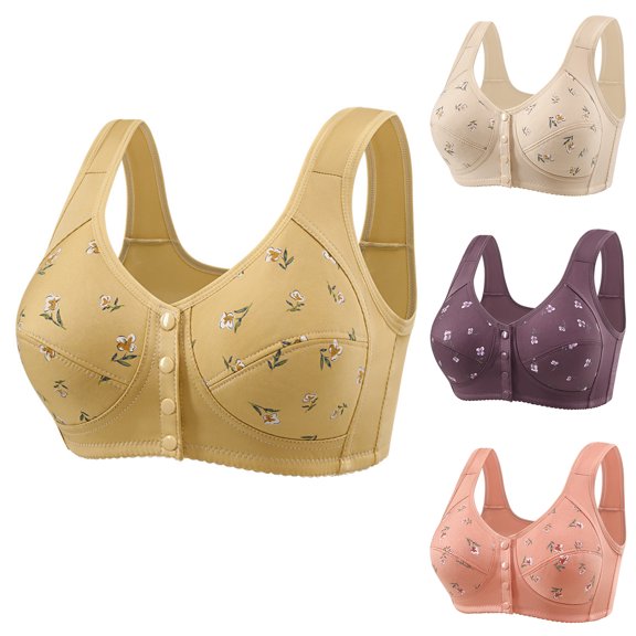 Qwertyu Daisy Bras for Older Women, 2026 Comfortable Convenient Front Close Button Cotton Bras for Older Women No Wire, Buckle Bra Beige 42