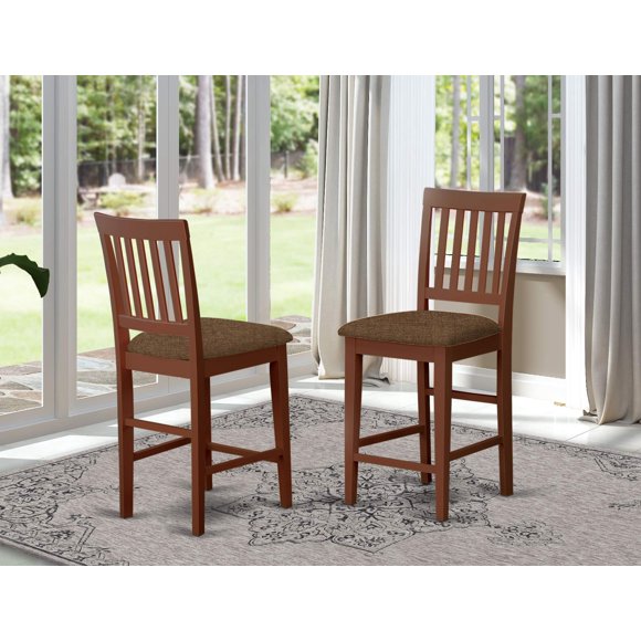 East West Furniture Vernon kitchen counter height chairs-Microfiber Upholstery Seat and Mahogany Solid wood Frame kitchen counter stools set of 2