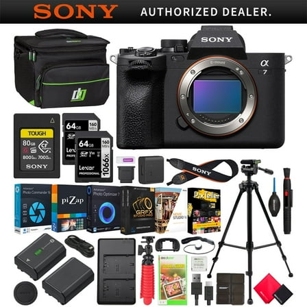 Sony a7 IV Full Frame Mirrorless 33MP Alpha Interchangeable Lens Camera ILCE-7M4/B Bundle w/ Deco Gear Bag   208GB Total Memory   Battery, Dual Charger   Software & More |Official Sony Partner|
