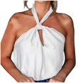 thumbnail image 2 of Vmvidoty Women's Satin Tank Top Halter Neck Twist Front Keyhole Back Sleeveless Blouse Shirt Top White XL, 2 of 6