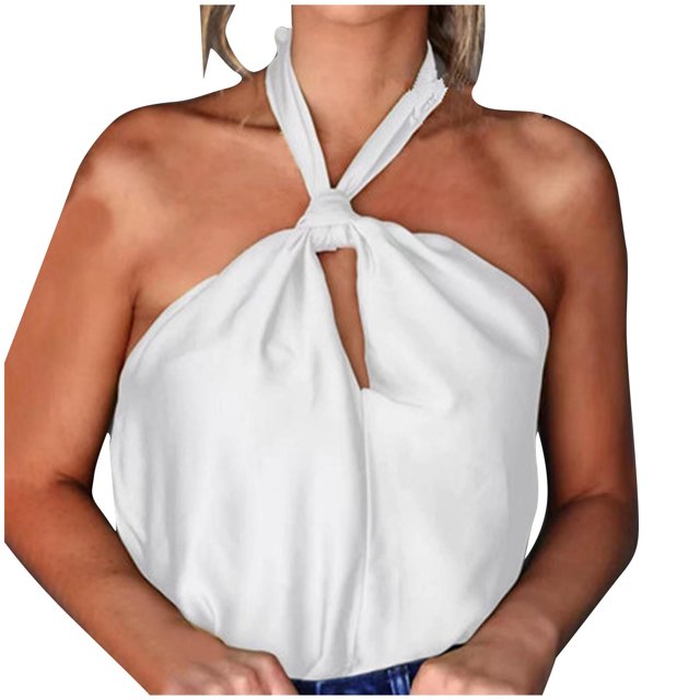Timegard Womens Tank Tops Satin Keyhole Neck Tie Backless Sleeveless Solid Color Layer Dressy Casual Tops