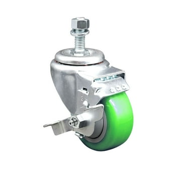 3.5 Inch SS Green Polyurethane Swivel ½ Inch Threaded Stem Caster with Brake SCC