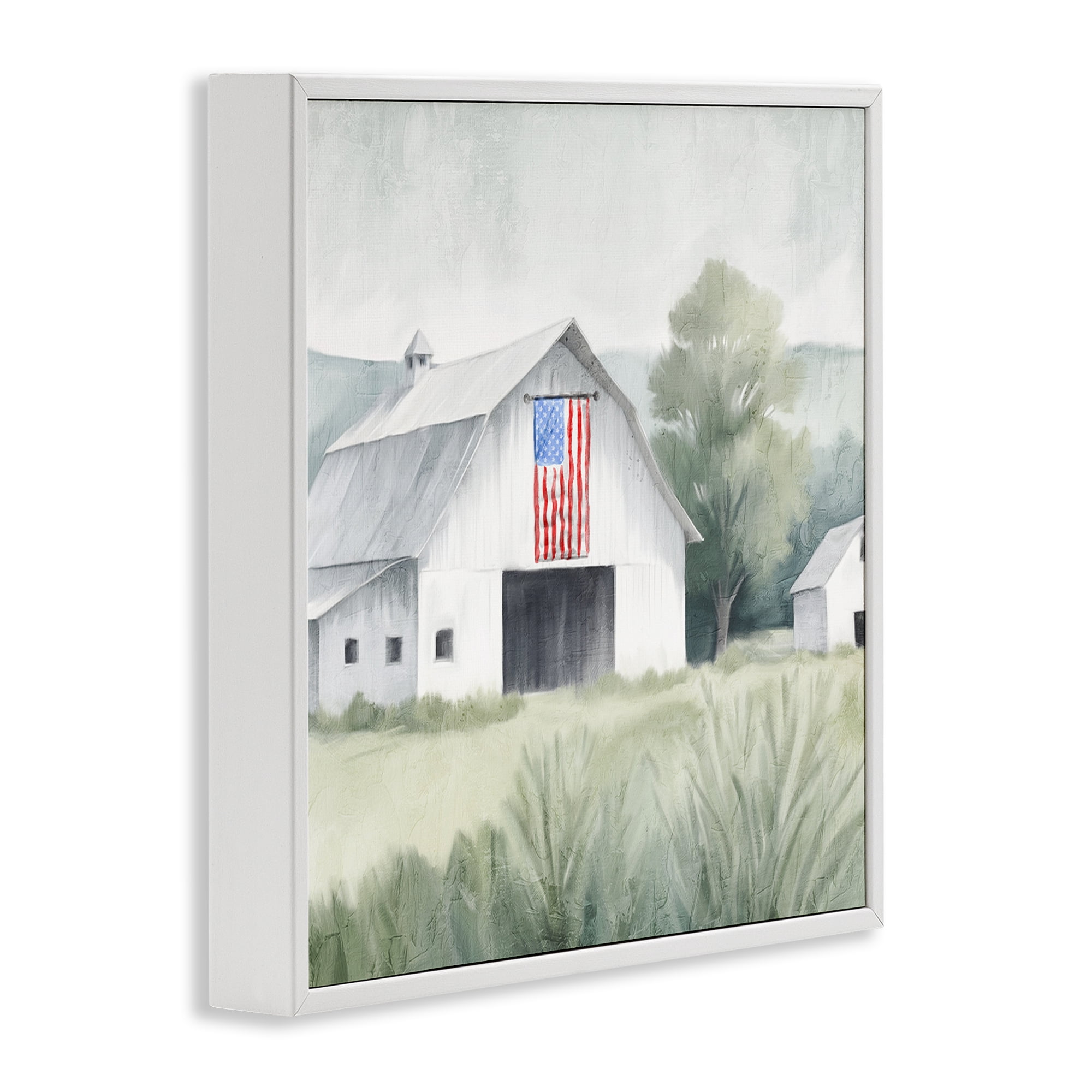 Stupell Industries Home USA Flag Barn White Framed Giclee Art, design by Kim Allen