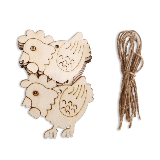 Ventana Puerta Árbol Animal Colgante Rodajas de madera Decoración colgante con cuerda de lino Decoración del festival Adorno para el hogar Gallo Inevent HA012580-08