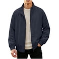 thumbnail image 2 of Solid Color Raglan Sleeves With Elastic Closure Men's Versatile Stand Up Collar Jacket For Daily Use Dark Blue XXL, 2 of 7