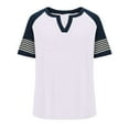 thumbnail image 4 of Meichang Plus Size Tops for Women Color Block Striped Raglan T Shirts Notch V Neck Short Sleeve Shirts Soft Loose Fit Work Top Tees, 4 of 7