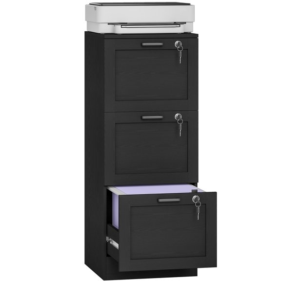 HOMCOM Classeur de Bureau avec 3 Tiroirs, Classeur Vertical, Noir