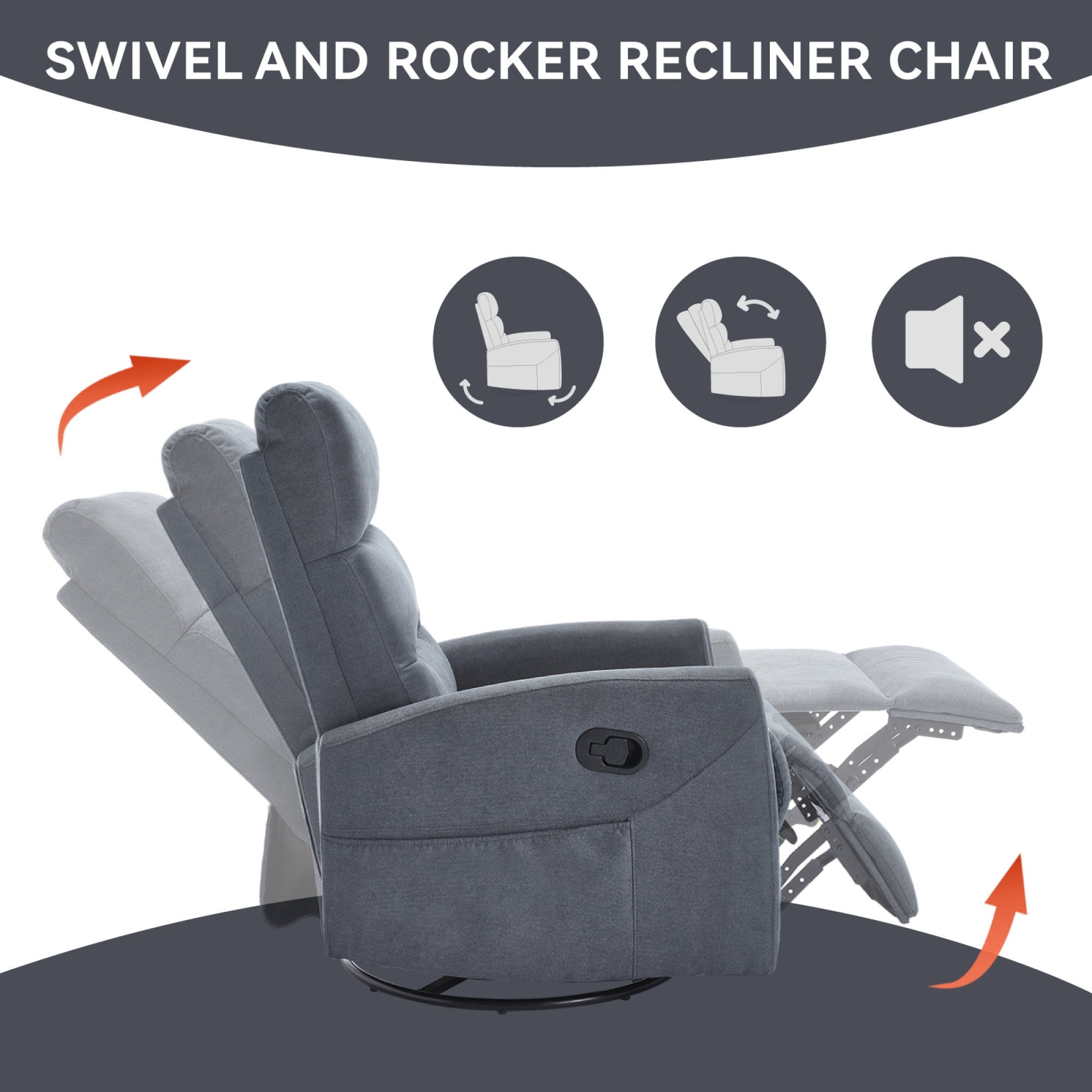 Manual Recliner Chair for Living Room,Swivel Recliner Chair with Footrest,Gray