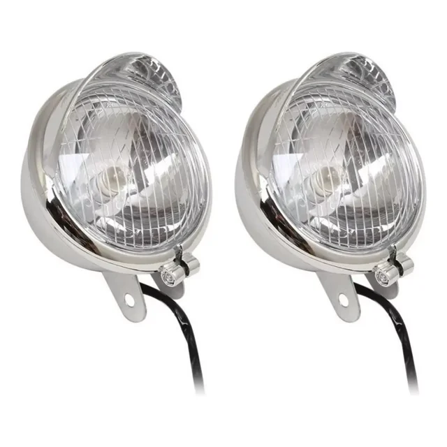 Par De 2 Faros Auxiliares Cromado C/visera Para Moto Chopper