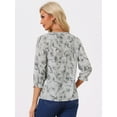 thumbnail image 4 of DARING DIVA Tie V Neck Boho Ruffled 3/4 Sleeve Blouse XS Grey, 4 of 6