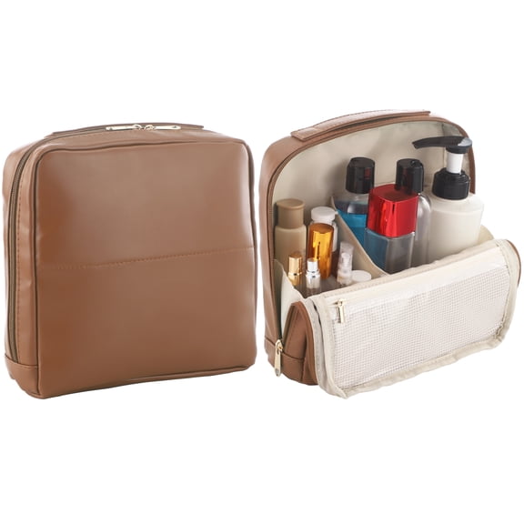 Metal-gripping Standing Cosmetic Bag, Large Capacity Makeup Bag, Portable Toiletry Organizer, Waterproof PU Leather Travel Cosmetic Case for Gym, Camping