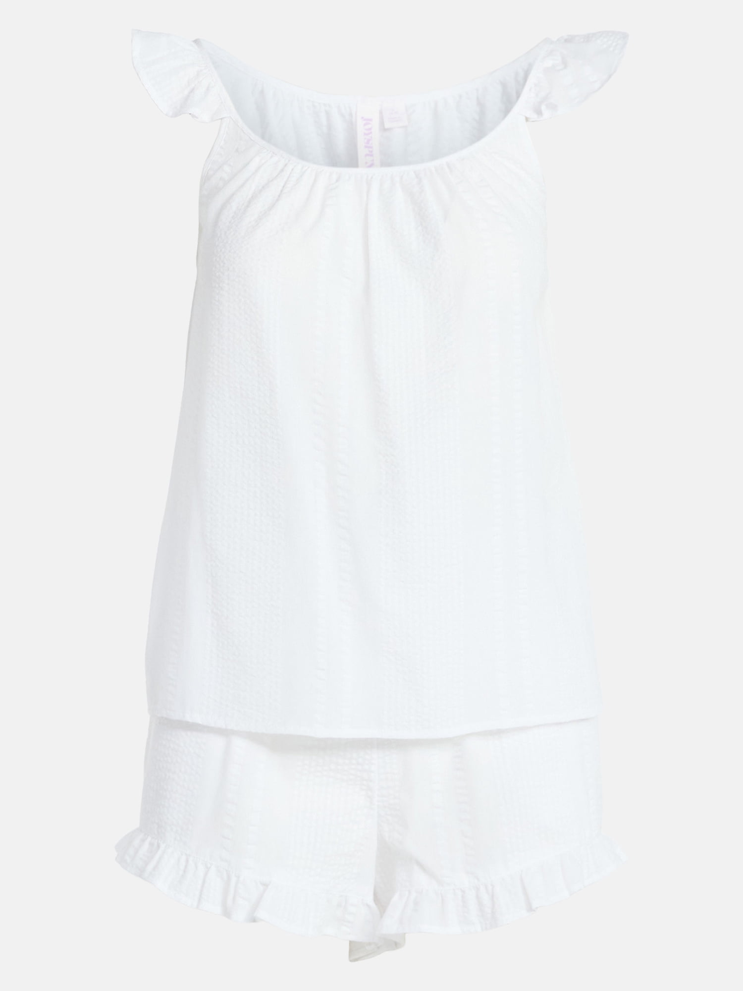 Joyspun Women's Seersucker Sleep Cami and Shorts Set with Ruffle, 2-Piece, Sizes XS-3X