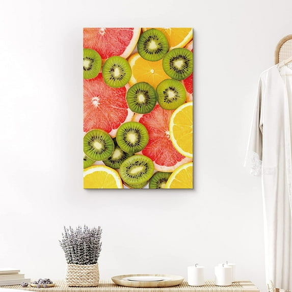 PixonSign Canvas Print Wall Art Variety of Kiwi and Citrus Fruit Family Photography Modern Art Decorative Elements Closeup Colorful Multicolor Ultra for Living Room, Bedroom, Office - 32"x48"