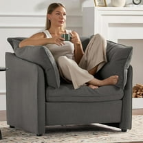 AENKYO Oversized Chenille Accent Chair, Modern Mid Century Armchair, Comfy Upholstered Deep Seat Sofa Chair, Suitable for Living Room, Bedroom, Office, Dark Gray