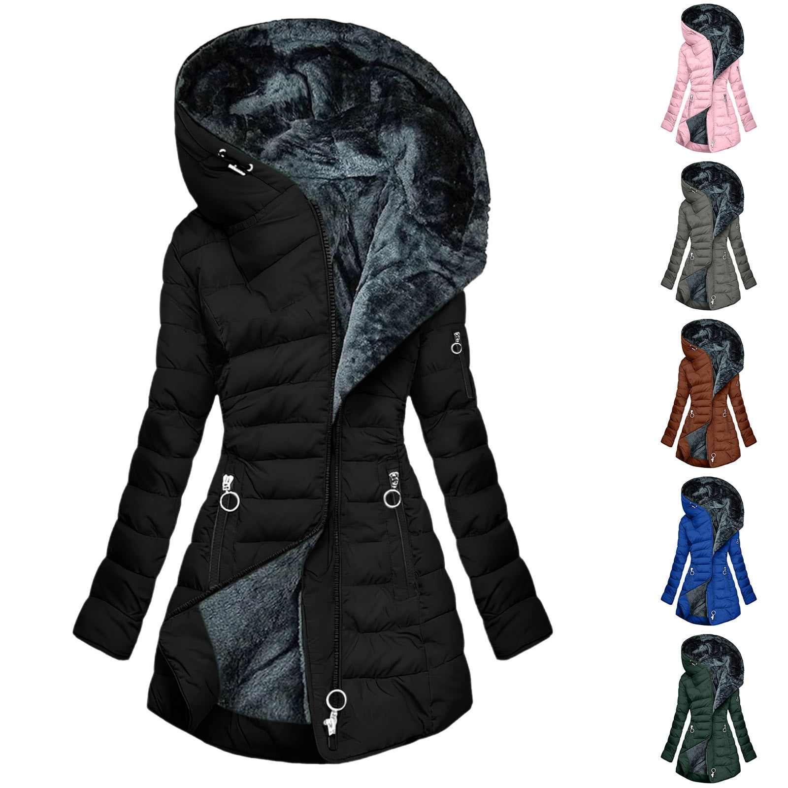 BangWanChi Winter Coats for Women's Solid Color Long-Sleeved Hooded Fashion Padded Jacket Outerwears