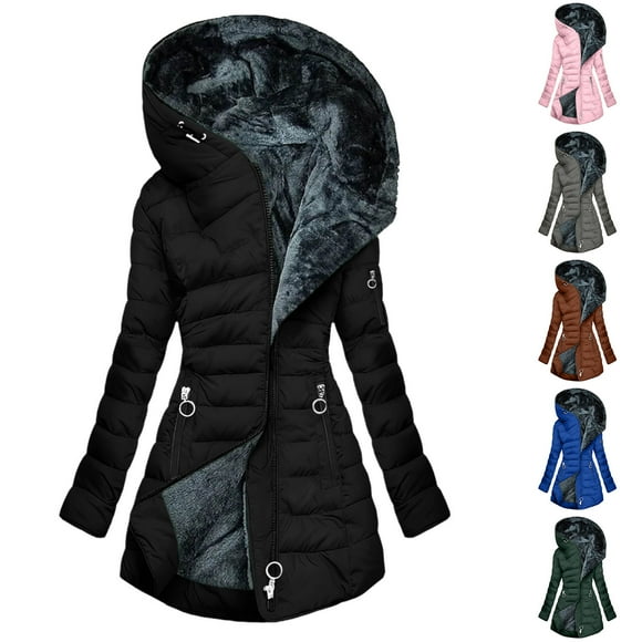 Sentmoon Women's Winter Coat Women's Jackets Cute Christmas Gifts Women's Solid Color Long-sleeved Hooded Fashion Padded Jacket Fall and Winter for Travel and Packable Convenience