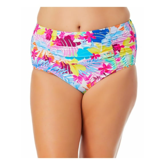 California Waves Women's Plus Tropical Print High Waist Bikini Bottoms Swimsuit White Size 2X
